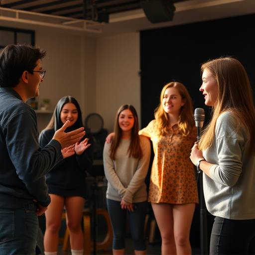 Students participating in an improv exercise, creating a spontaneous scene.
